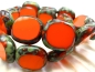 Preview: 17mm Candy Beads Puffy Pillow Carved Oval Neon Orange Picasso Glasperlen 2x