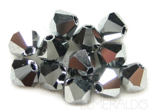 3mm Bicone Glasperlen Jet Light Hematite Full silver silberfarben 20x