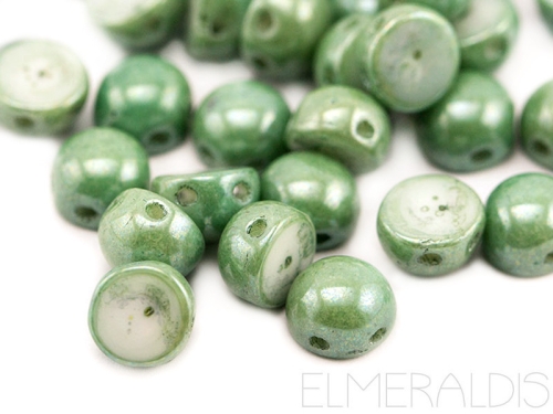 6mm Cabochons 2-Loch Chalk White Teal Luster 10x