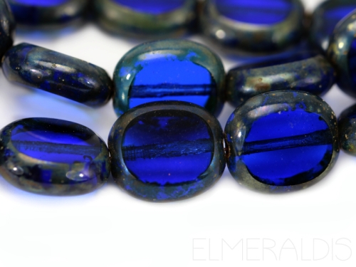14mm Candy Beads Puffy Pillow Carved Oval Sapphire Picasso dunkelblau Glasperlen 2x