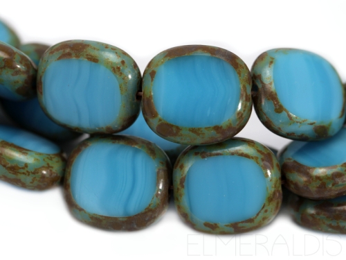 14mm Candy Beads Puffy Pillow Carved Oval Dark Turquoise Picasso türkis hellblau Glasperlen 2x