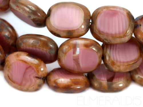 14mm Candy Beads Puffy Pillow Carved Oval Old Rose Opal Picasso altrosa Glasperlen 2x
