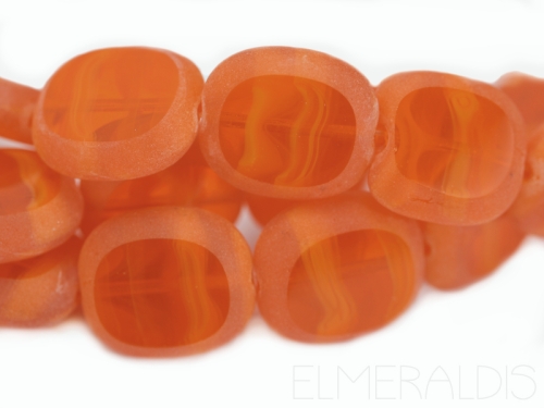 14mm Candy Beads Puffy Pillow Carved Oval Orange Swirl Picasso Glasperlen 2x