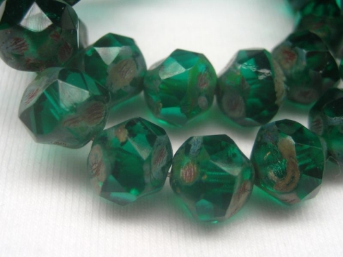 Central Cut Beads Emerald Picasso Glasperlen 4x