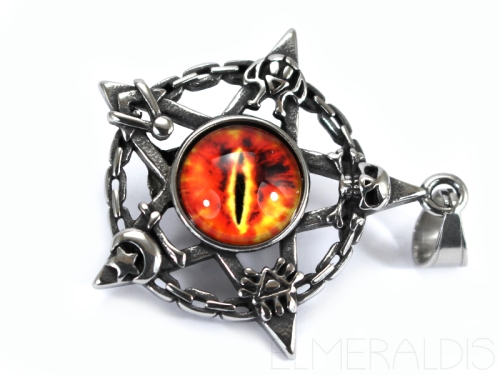 Kettenanhänger Pentagramm Red Evil Eye rotes Drachenauge Edelstahl Charm silberfarben