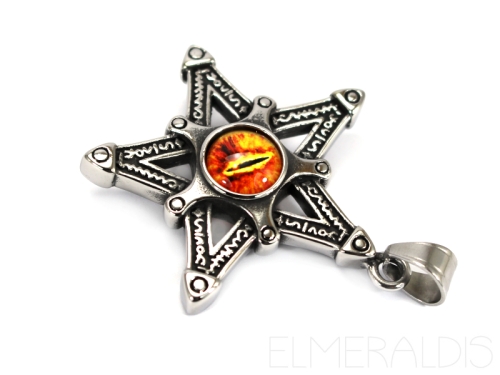 Kettenanhänger Pentagramm Edelstahl Stern Red Evil Eye Drachenauge orange Charm silberfarben
