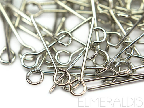 25mm Kettelstifte Rhodium silbern Ösenstifte 50x