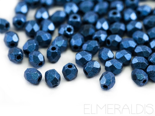 3mm feuerpolierte Glasperlen Metallic Suede Blue dunkelblau 50x