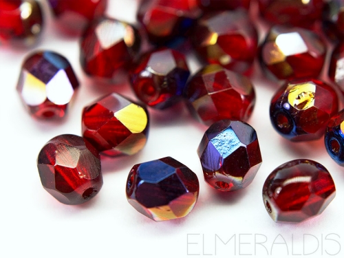 3mm 50 feuerpol Glasperlen Blue Iris Siam Ruby