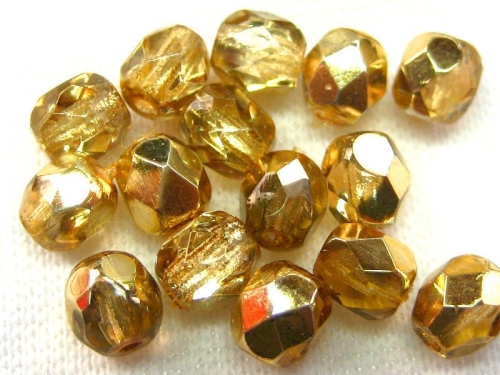 4mm 50 feuerpol Glasperlen Coated Gold