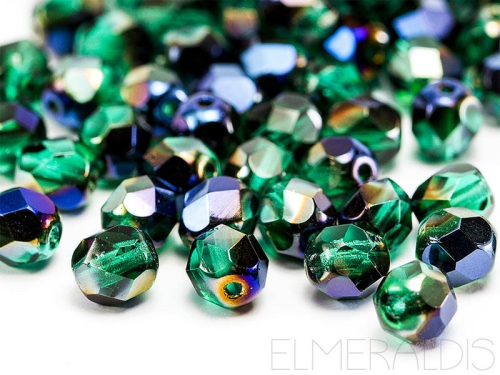 4mm 50 feuerpol Glasperlen Blue Iris Emerald