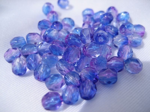 4mm 50 feuerpol Glasperlen Coated Purple Blue