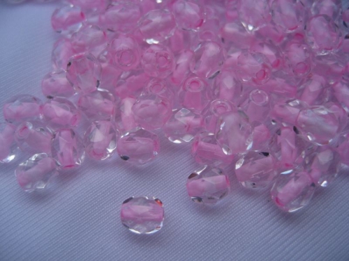 4mm 50 feuerpol Glasperlen Crystal Pink Lined