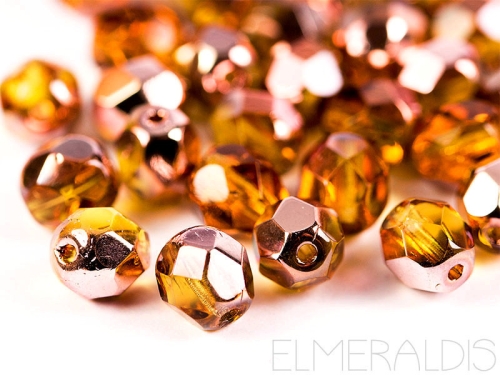 6mm feuerpol. Glasperlen Medium Topaz Copper 30x