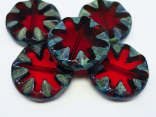 Chunky Coin Ruby Picasso Glasperlen 2x