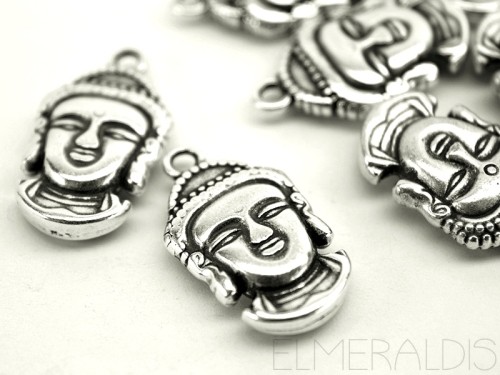 Buddha Kopf Anhänger Metall silberfarben
