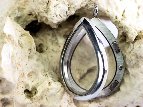 30mm Medaillon Edelstahl Tropfenform silberfarben