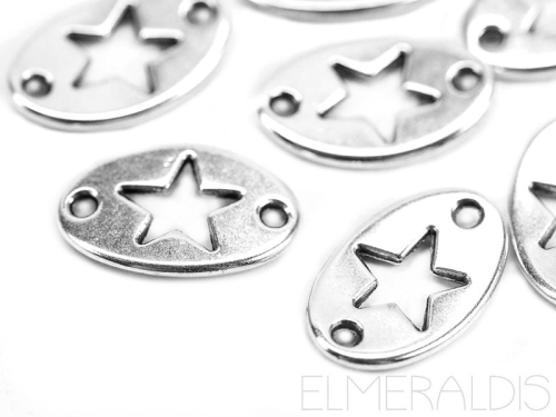 Verbinder Connector oval mit Stern silberfarben 2x