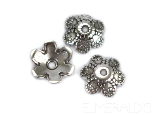 9mm Perlkappen rund Blumenkelch Zamak Silver Antique silberfarben 10x