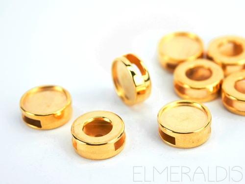 2 Slider Schiebeperlen gold Cabochons 12mm