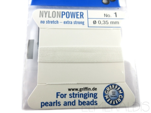 2m Perlseide Nylonpower white weiss mit Nadel Stärke 0,35 mm