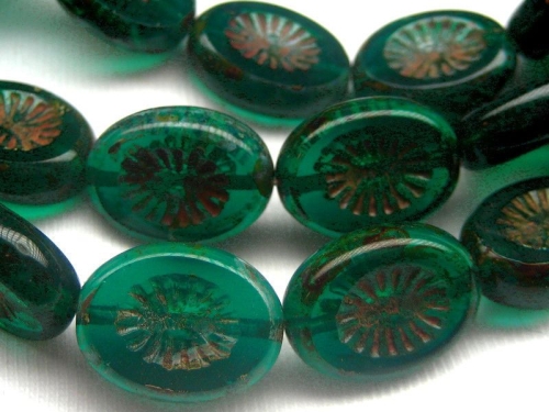 14mm Star Beads Carved Oval Emerald Picasso Glasperlen grün 5x