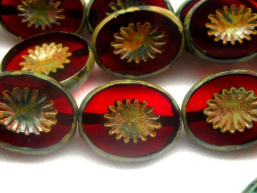 14mm Star Beads Carved Oval Garnet Picasso dunkelrot Glasperlen 5x