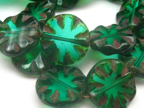 2x Chunky Coin Emerald Picasso Glasperlenn