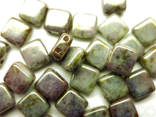 25 CzechMates™ Tile Beads Pale Jade Bronze Picasso