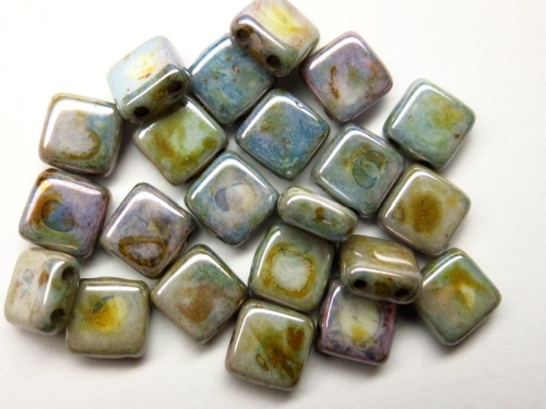 25 CzechMates™ Tile Beads Luster Marble Green 6mm