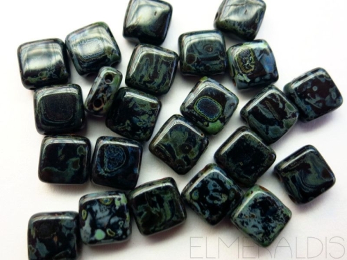 25 CzechMates™ Tile Beads Jet Picasso schwarz 6mm