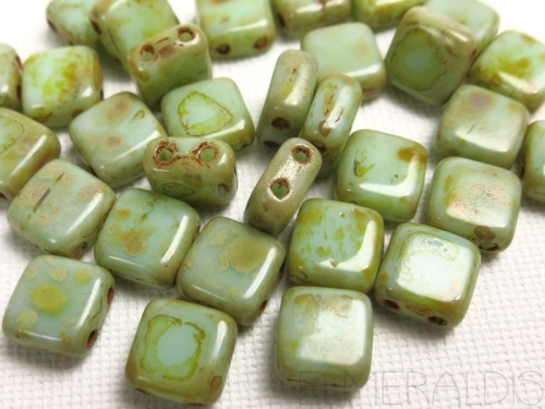 25 CzechMates™ Tile Beads Pale Turquoise Picasso