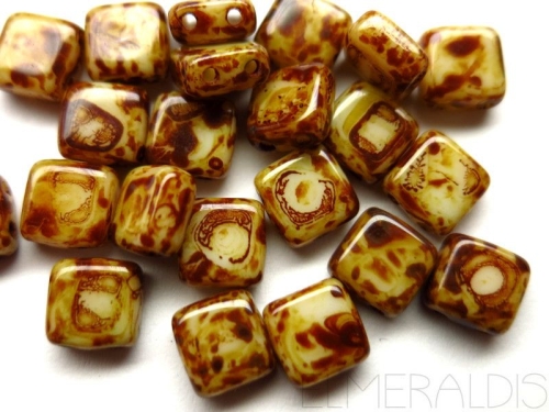 25 CzechMates™ Tile Beads Ivory Picasso 6mm