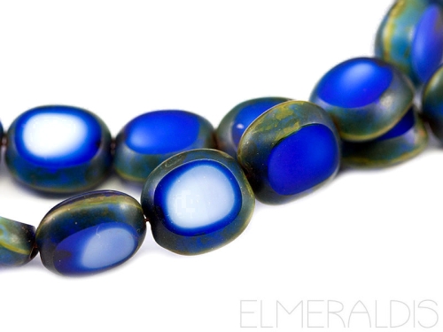 10mm Candy Beads Cobalt Blue White Picasso blau 4x