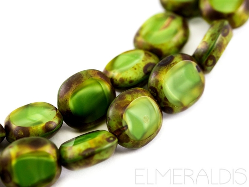 10mm Candy Beads oval Grass Green Opal Picasso 4x