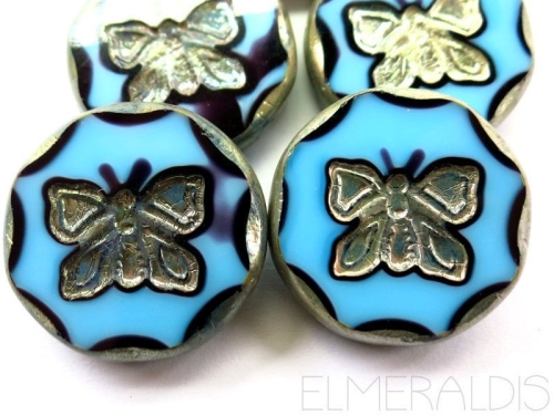 1x Butterfly Coin Aqua Black Picasso