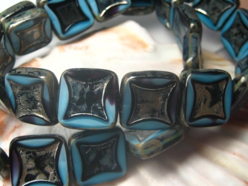 Square Beads Aqua Picasso Glasperlen 2x