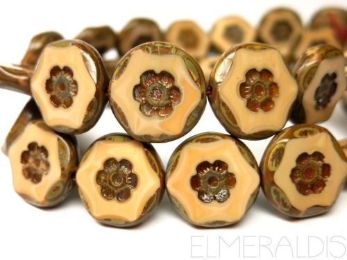 2x Slim Flower Caramel Picasso Glasperlen