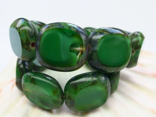 17mm Candy Beads Puffy Pillow Carved Oval Grass Green Picasso Glasperlen 2x