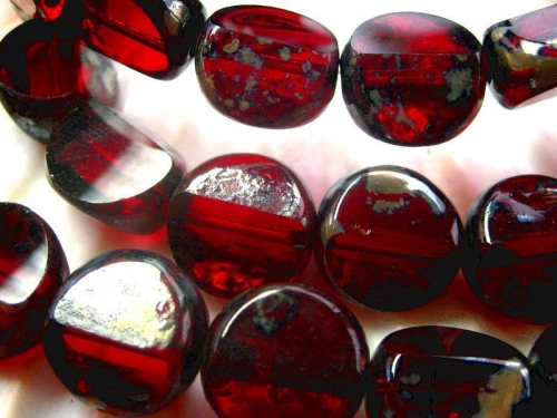 12mm Carved Round Garnet Picasso Glasperlen 2x