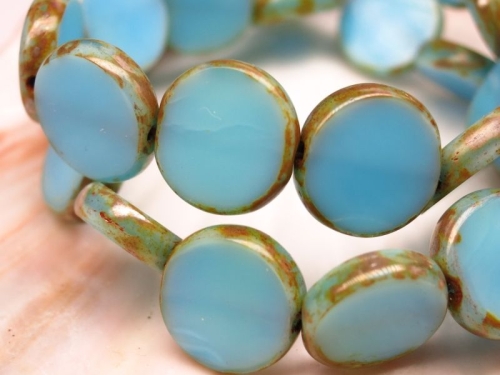Carved Lentil Coins Scheiben Turquoise Blue Glasperlen 5x