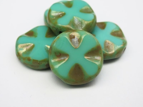 2x Cross Coin Turquoise Green Glasperlen