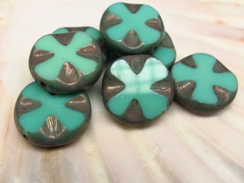 Cross Coin Turquoise Mint türkis Glasperlen 2x