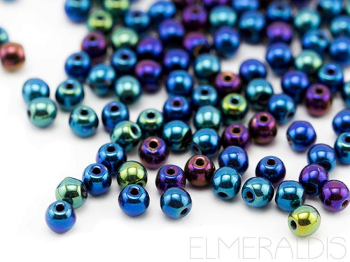 3mm Glasperlen Jet Blue Iris Metallic blau 50x