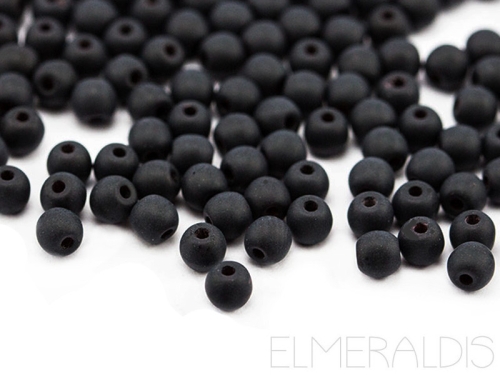 3mm Glasperlen Jet Black Matte schwarz 50x