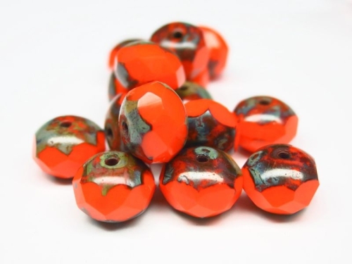 4x Rondelle Neon Orange Picasso Glasperlen 6x8mm