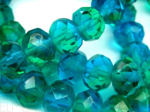 4x Rondelle Green Capri blue Glasperlen 6x8mm