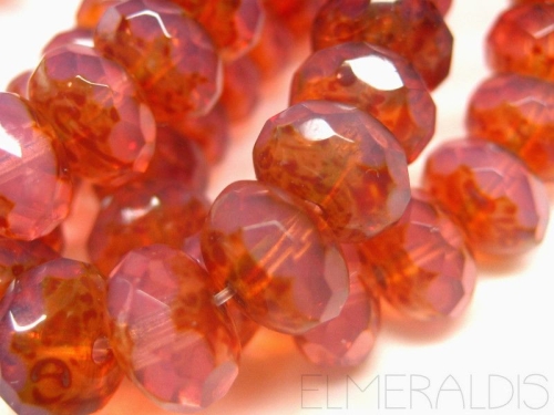 4x Rondelle Milky Rose Peach Opal Glasperlen 6x8mm