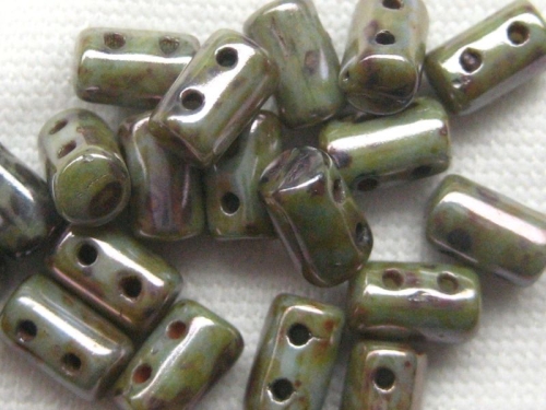 3 x 5mm 10g Rulla Beads Luster Green Opaque White