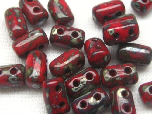 3 x 5mm 10g Rulla Beads Opaque Red Picasso Silver